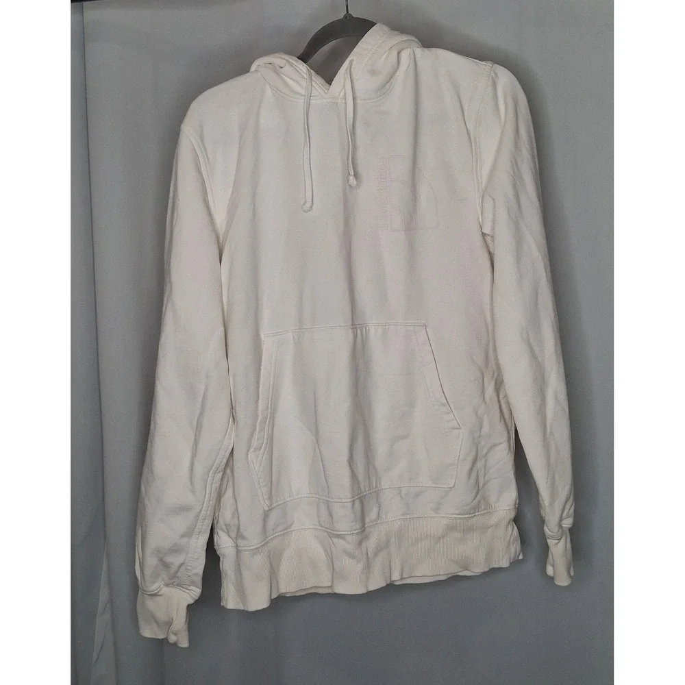 The North Face Mens Cream Off White Embroidered Logo Hoodie Pullover NF0A7UNW M